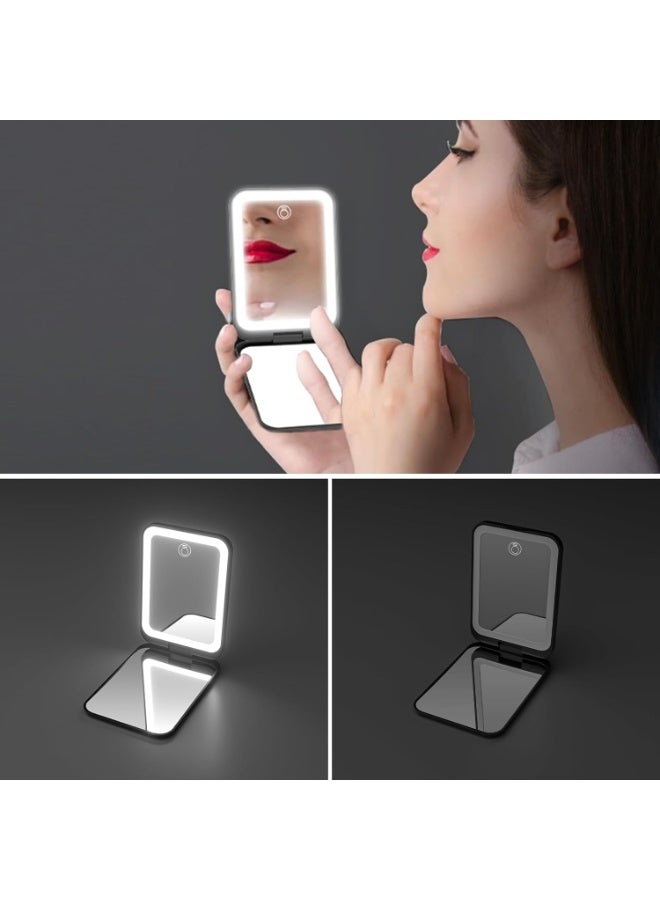 general 2025 Pocket Mirror, Rechargeable Dimmable 3 Color Lighting 1X/3X LED Compact Travel Makeup Mirror for Purse, Portable, Folding, Handheld, Small Lighted Mirror for Women Gift, Black - Image 3